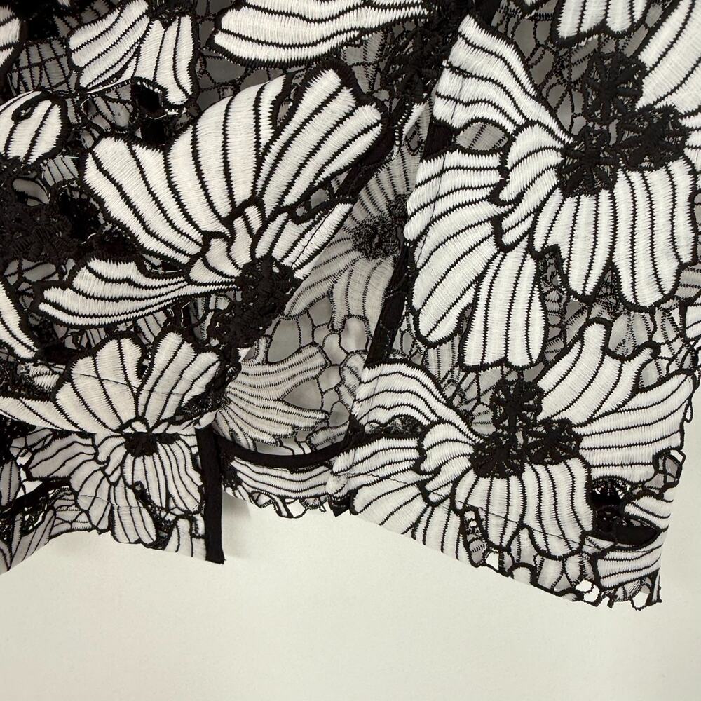 Ming Wang Sheer Lace Jacket Womens XS Black White Floral Open Front 3/4 Sleeves - Picture 5 of 8